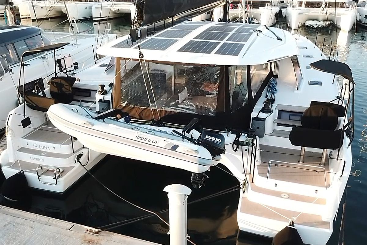 Deck of Luna, a Nautitech 48 Open catamaran at Lavreotiki Municipal Unit, Greece