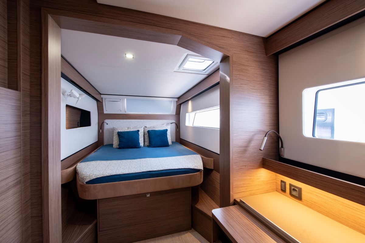 Cabin on Luna, a Nautitech 48 Open catamaran at Lavreotiki Municipal Unit, Greece