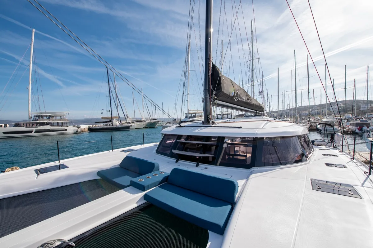 Deck of Luna, a Nautitech 48 Open catamaran at Lavreotiki Municipal Unit, Greece
