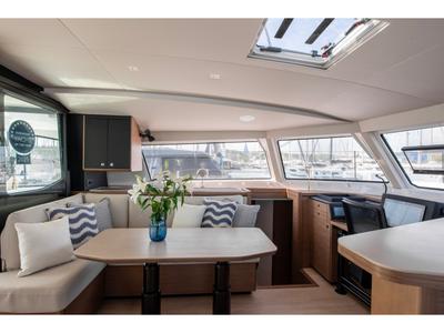 Salon of Luna, a Nautitech 48 Open catamaran at Lavreotiki Municipal Unit, Greece