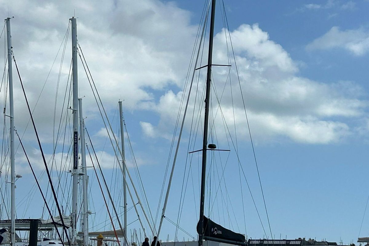 Exterior view of Luna, a Nautitech 48 Open catamaran at Lavreotiki Municipal Unit, Greece