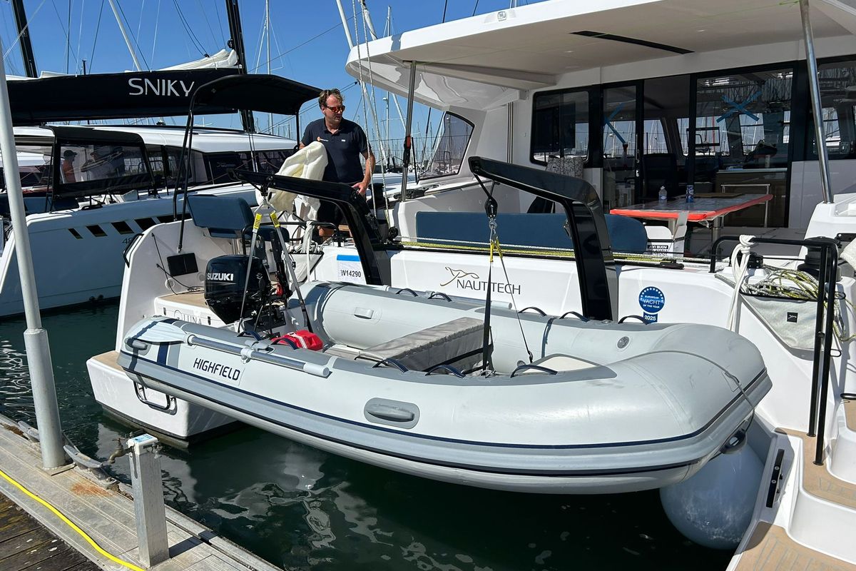 Exterior view of Luna, a Nautitech 48 Open catamaran at Lavreotiki Municipal Unit, Greece