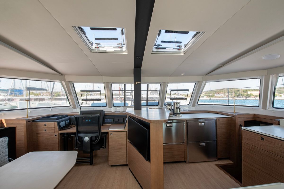 Salon of Luna, a Nautitech 48 Open catamaran at Lavreotiki Municipal Unit, Greece