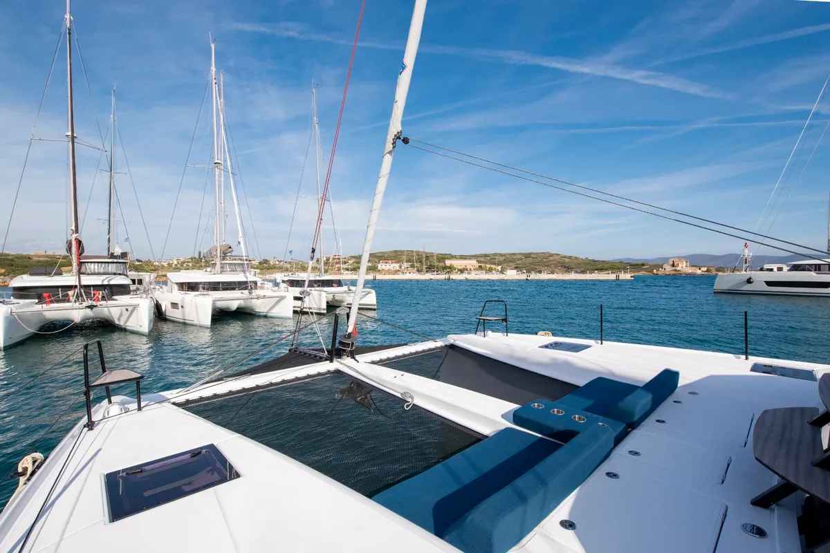 Deck of Luna, a Nautitech 48 Open catamaran at Lavreotiki Municipal Unit, Greece
