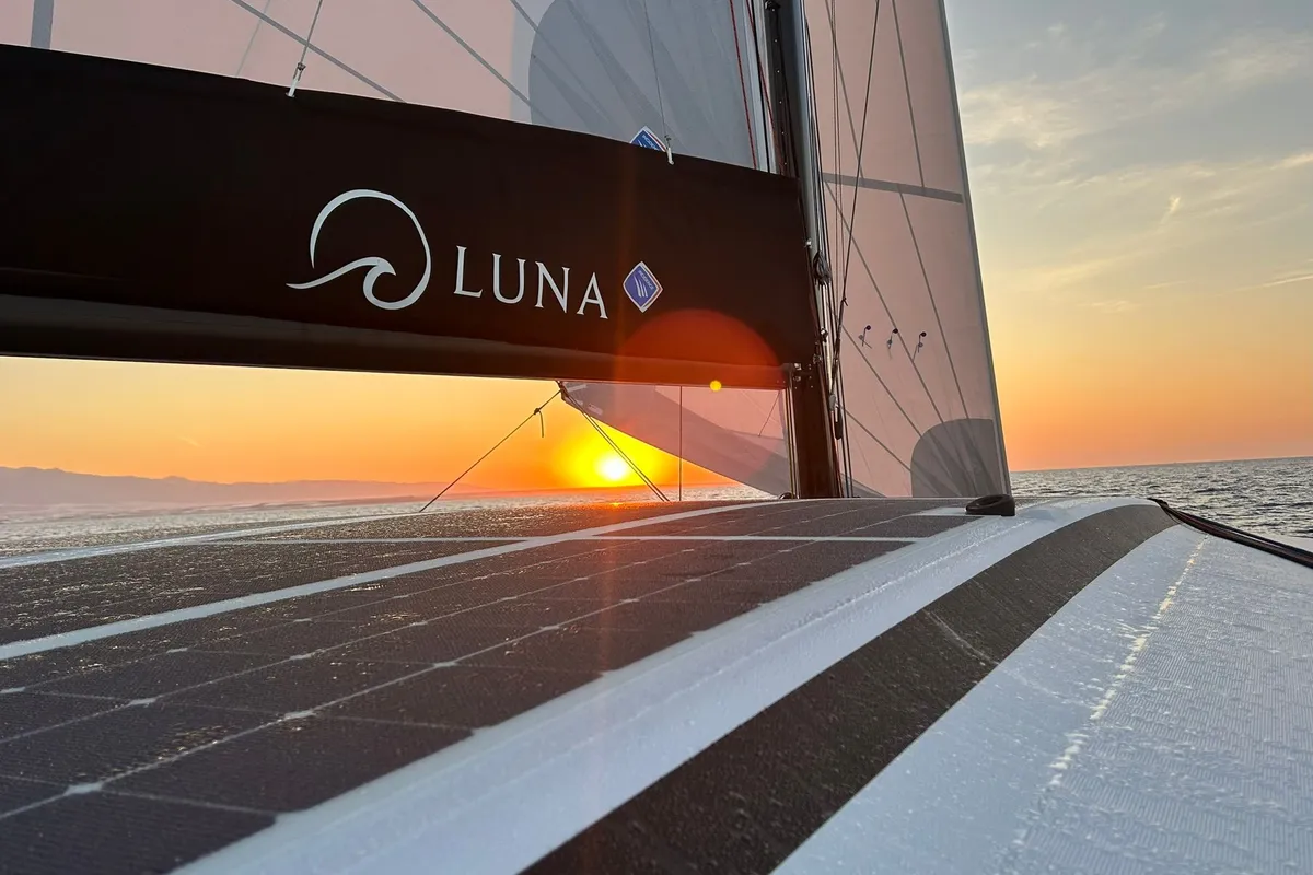 Exterior view of Luna, a Nautitech 48 Open catamaran at Lavreotiki Municipal Unit, Greece