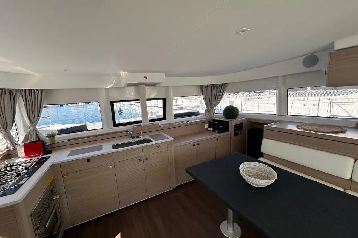 Deck of Zen II, a Lagoon 43 catamaran at Athens, Greece