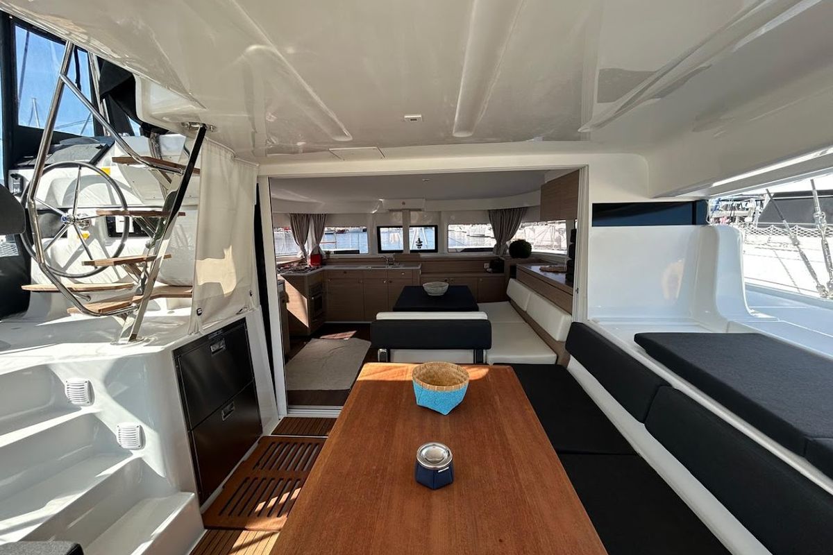 Salon of Zen II, a Lagoon 43 catamaran at Athens, Greece