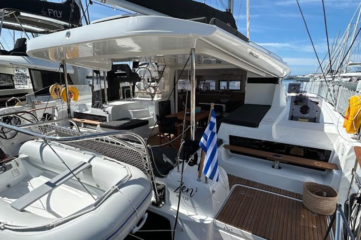 Deck of Zen II, a Lagoon 43 catamaran at Athens, Greece