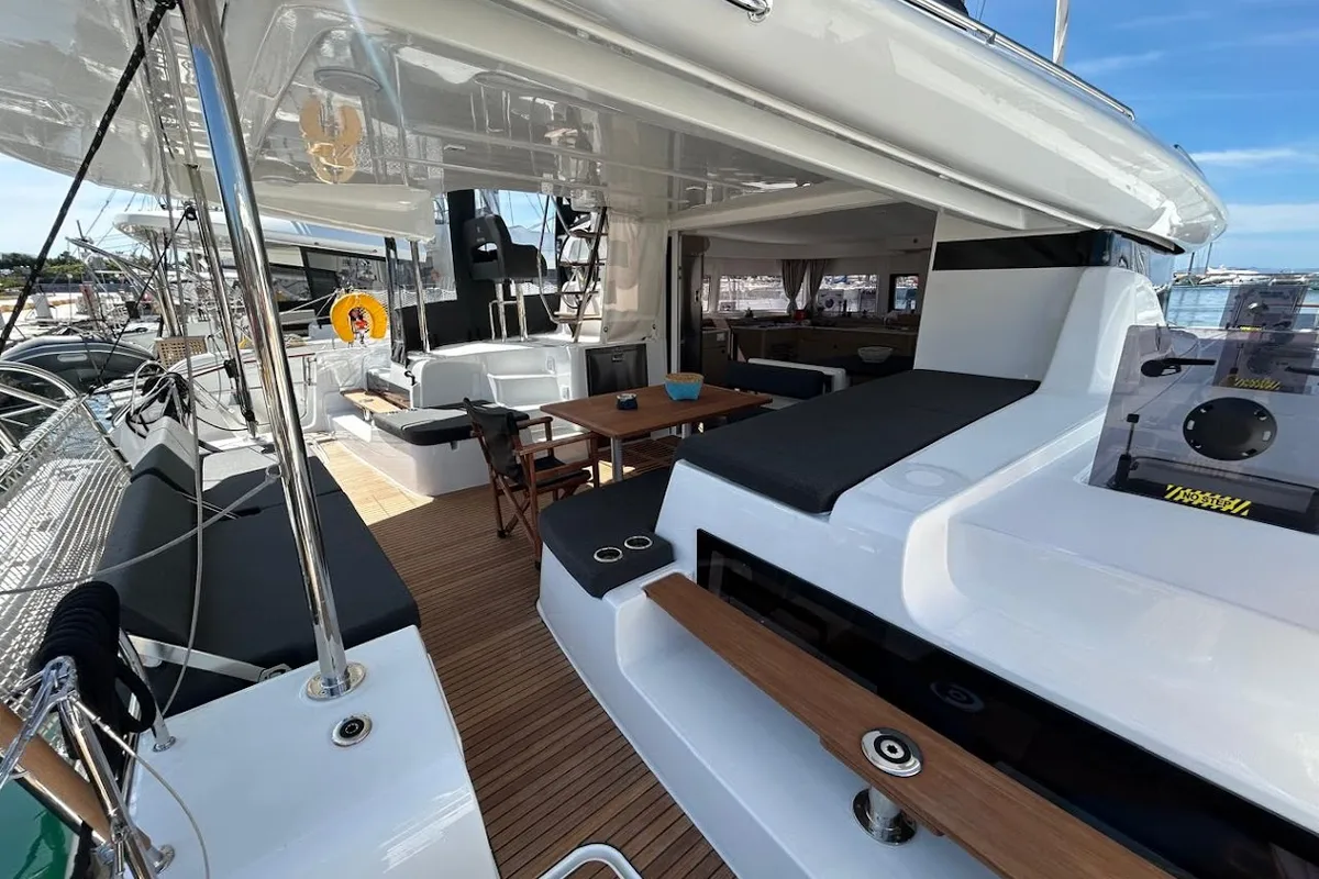 Deck of Zen II, a Lagoon 43 catamaran at Athens, Greece
