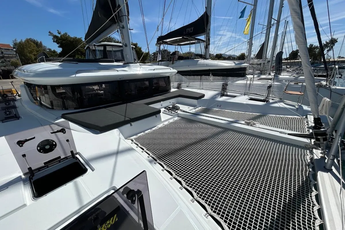 Deck of Zen II, a Lagoon 43 catamaran at Athens, Greece