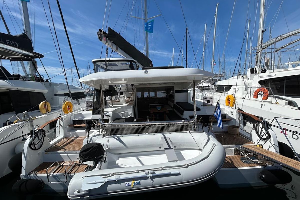 Deck of Zen II, a Lagoon 43 catamaran at Athens, Greece