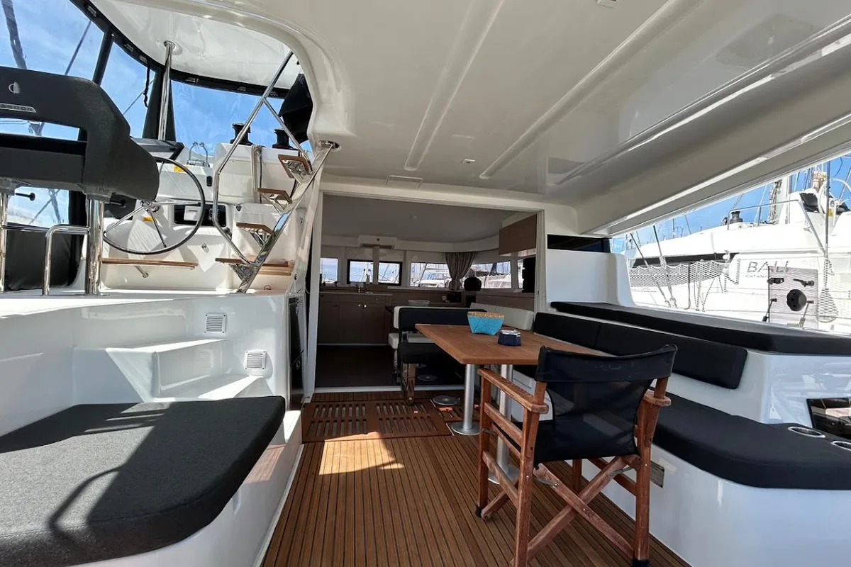Deck of Zen II, a Lagoon 43 catamaran at Athens, Greece
