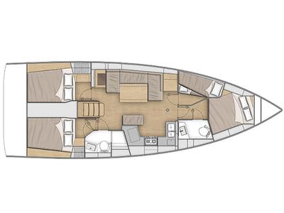 Floor plan of Alma Libre VII, a Beneteau Oceanis 40.1 sailboat at Municipal Unit of Lefkada, Greece