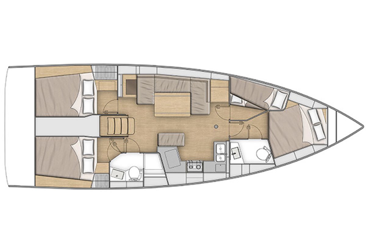 Floor plan of Alma Libre VII, a Beneteau Oceanis 40.1 sailboat at Municipal Unit of Lefkada, Greece