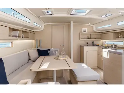 Salon of Alma Libre VII, a Beneteau Oceanis 40.1 sailboat at Municipal Unit of Lefkada, Greece