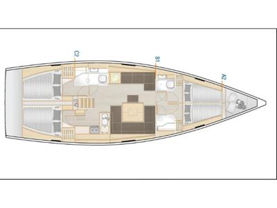 Floor plan of AF-H458, a Hanse Yachts Hanse 458 sailboat at Athens, Greece