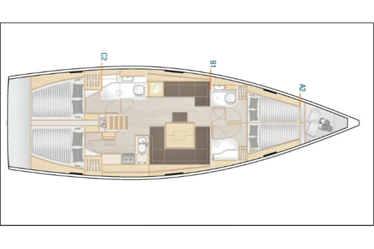 Floor plan of AF-H458, a Hanse Yachts Hanse 458 sailboat at Athens, Greece