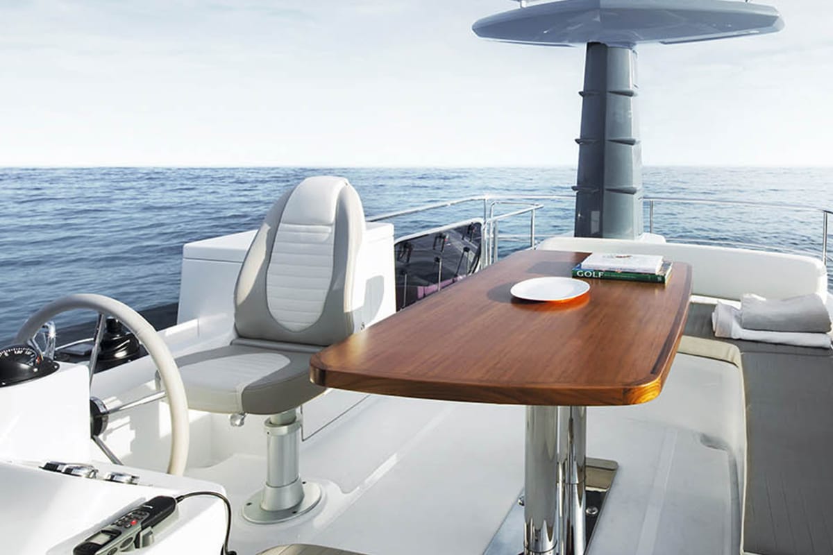 Cockpit of CiuCiu, a Azimut Magellano 53 motorboat at Naples, Italy