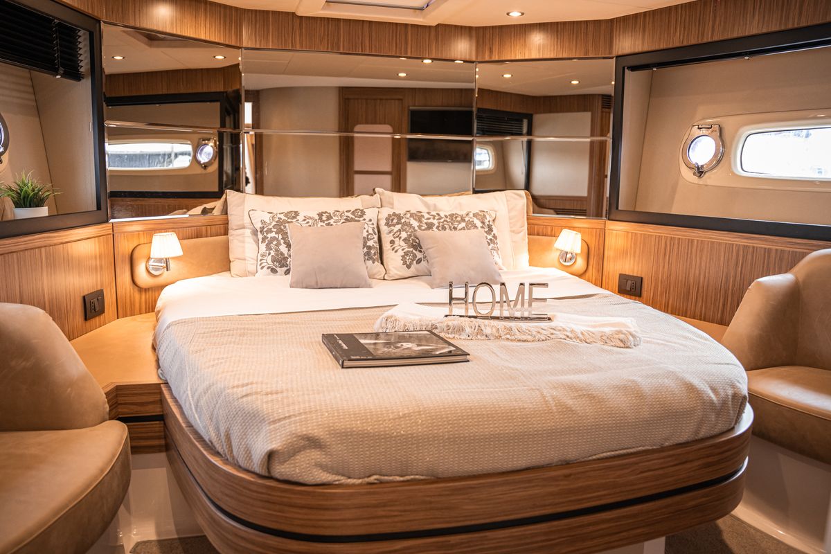 Cabin on CiuCiu, a Azimut Magellano 53 motorboat at Naples, Italy
