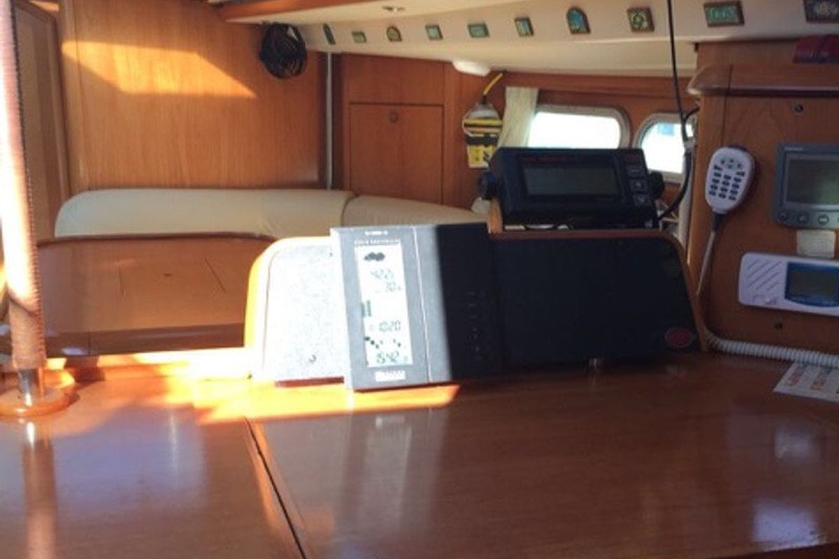 Salon of Felicita, a Jeanneau Sun Odyssey 54 DS sailboat at Kontokali, Greece