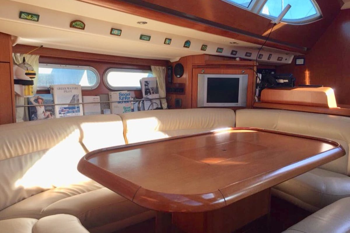 Salon of Felicita, a Jeanneau Sun Odyssey 54 DS sailboat at Kontokali, Greece