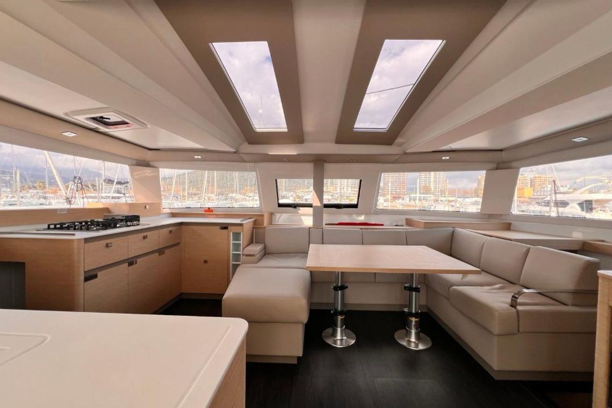 Salon of Nami, a Fountaine Pajot Elba 45 catamaran at Salerno, Italy