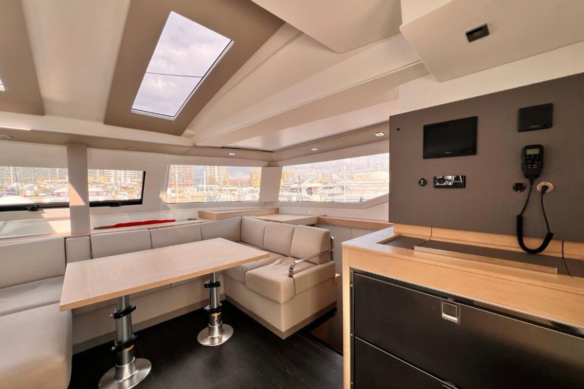 Salon of Nami, a Fountaine Pajot Elba 45 catamaran at Salerno, Italy