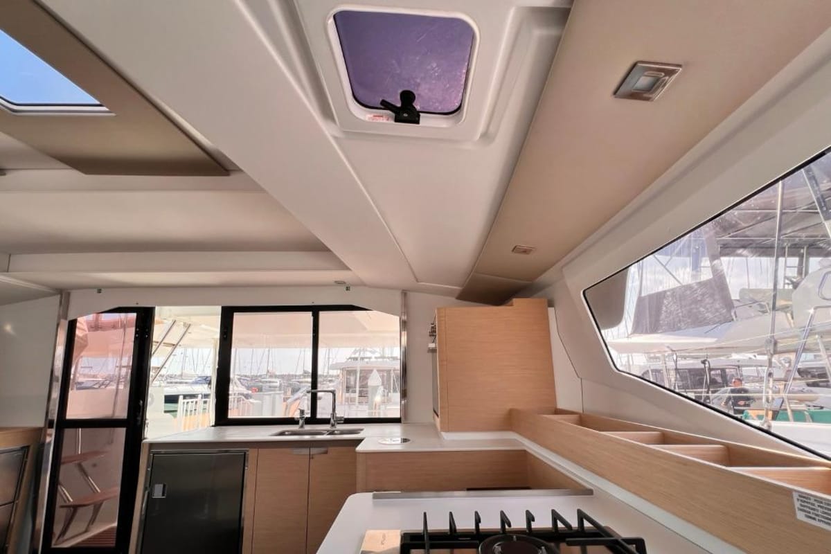 Galley of Nami, a Fountaine Pajot Elba 45 catamaran at Salerno, Italy