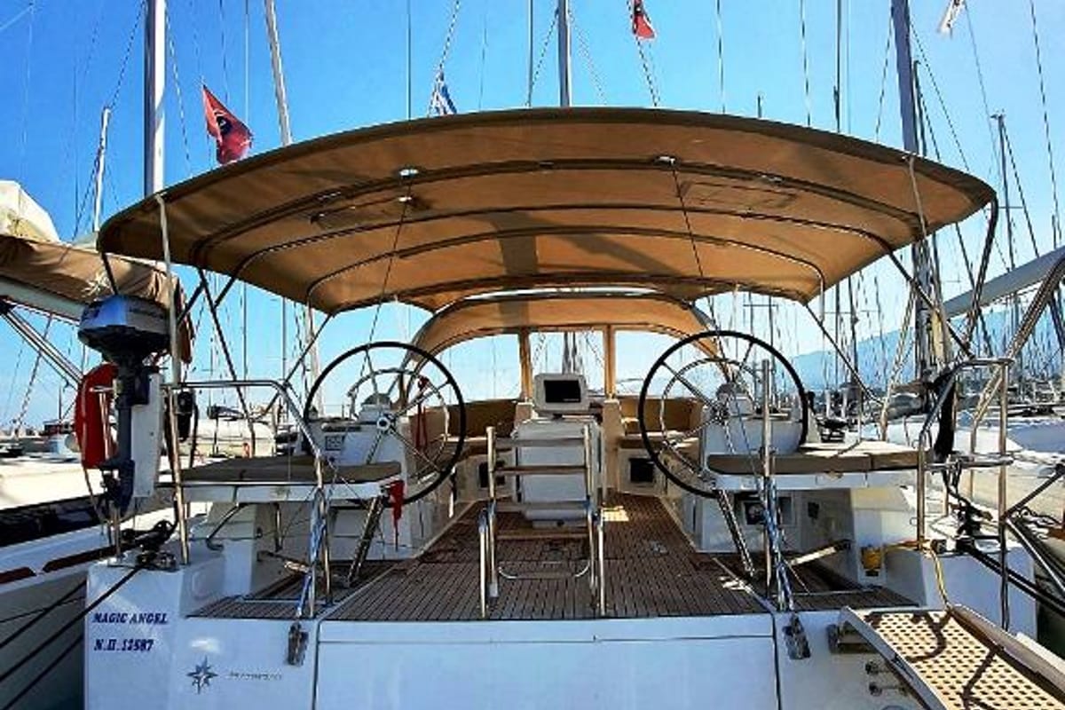 Cockpit of Magic Angel, a Jeanneau 54 sailboat at Municipal Unit of Rhodes, Greece