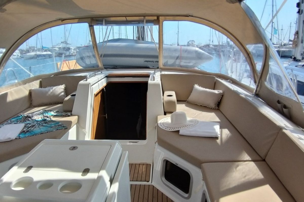 Deck of Magic Angel, a Jeanneau 54 sailboat at Municipal Unit of Rhodes, Greece
