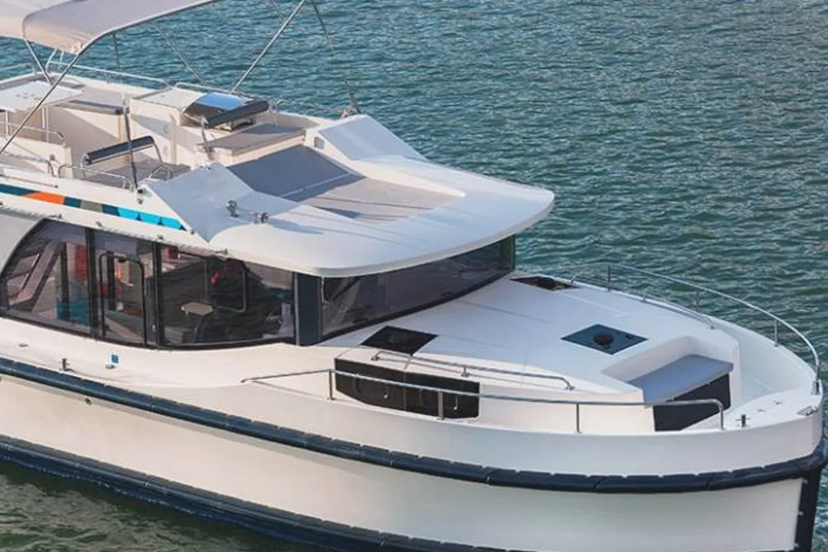 Exterior view of Horizon II, a Cygnet Horizon 2 motorboat at Connaught Harbour, Ireland