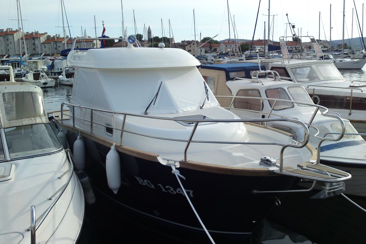 Exterior view of Danora, a SAS - Vektor Adria Event 850 motorboat at Grad Biograd na Moru, Croatia