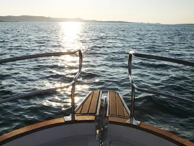 Deck of Danora, a SAS - Vektor Adria Event 850 motorboat at Grad Biograd na Moru, Croatia
