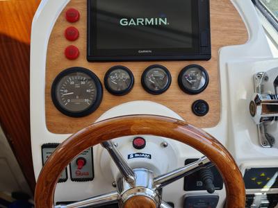 Cockpit of Danora, a SAS - Vektor Adria Event 850 motorboat at Grad Biograd na Moru, Croatia