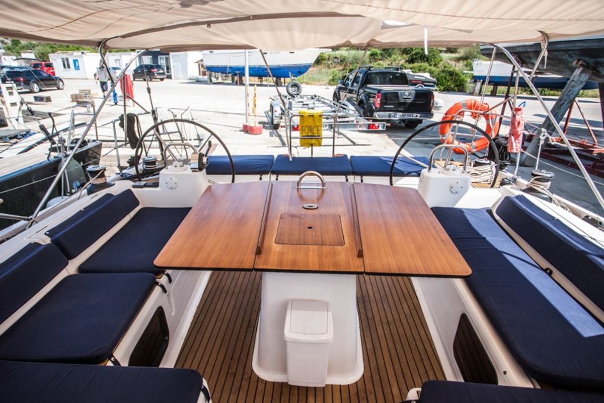 Cockpit of Petrovich, a Dufour 560 GL sailboat at Primošten, Croatia