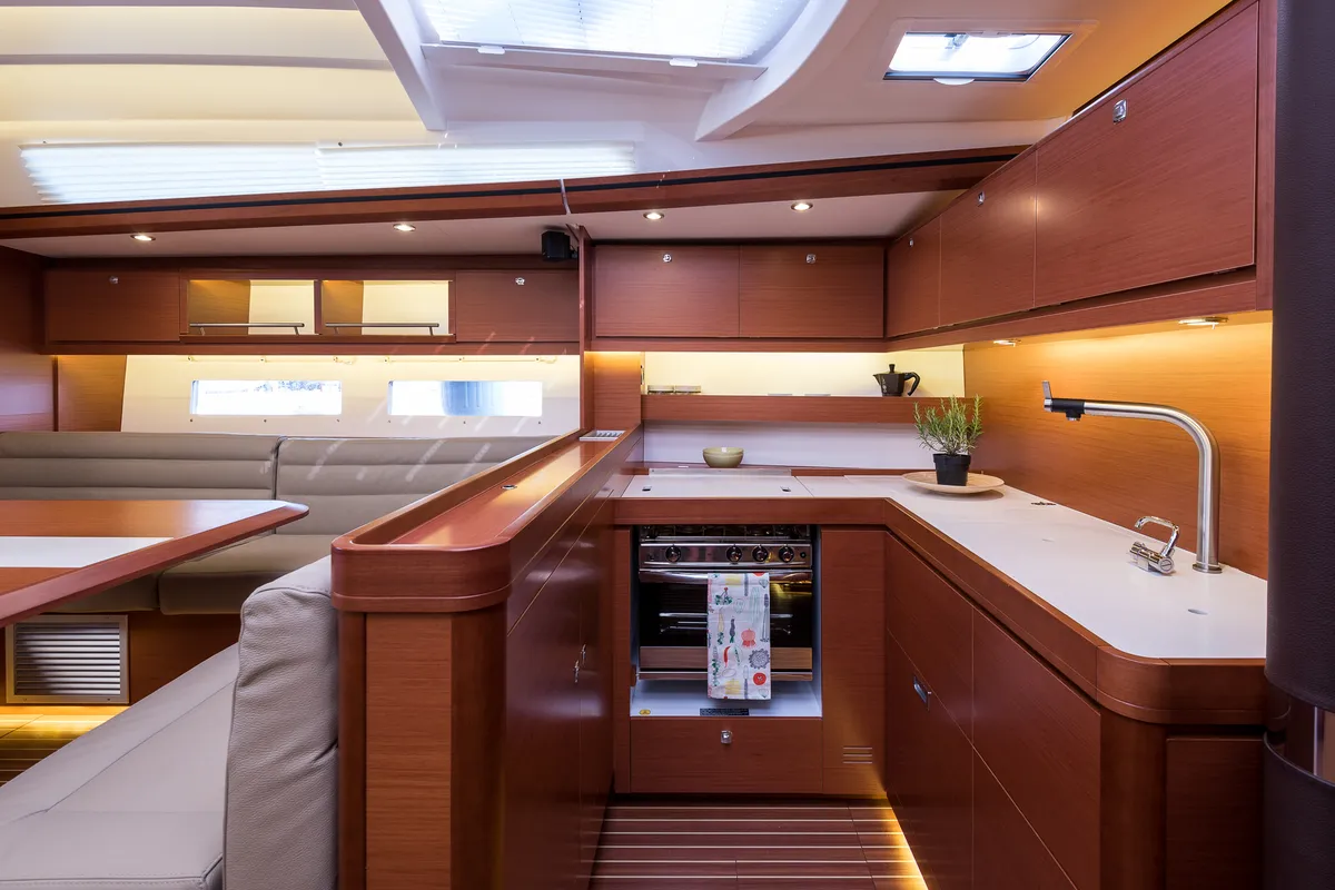 Galley of Petrovich, a Dufour 560 GL sailboat at Primošten, Croatia