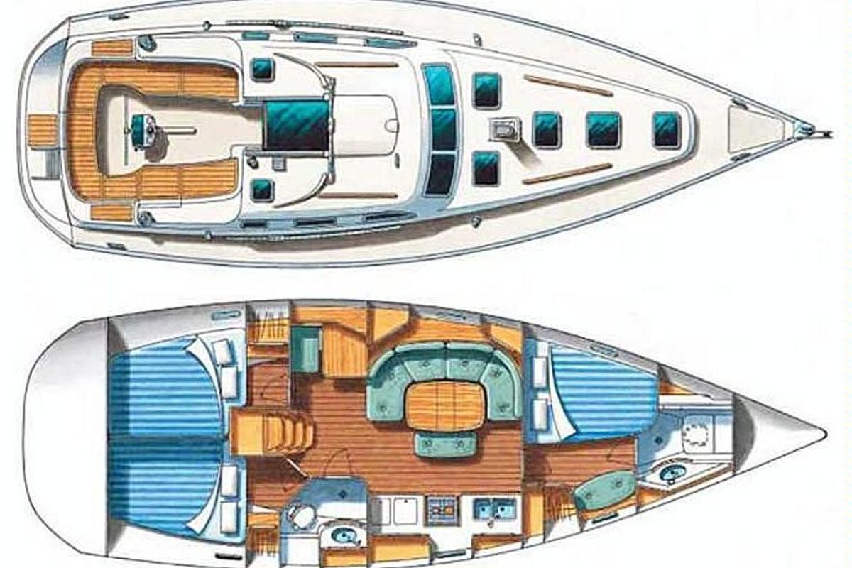 Floor plan of Armenistis, a Beneteau Oceanis 393 sailboat at Athens, Greece