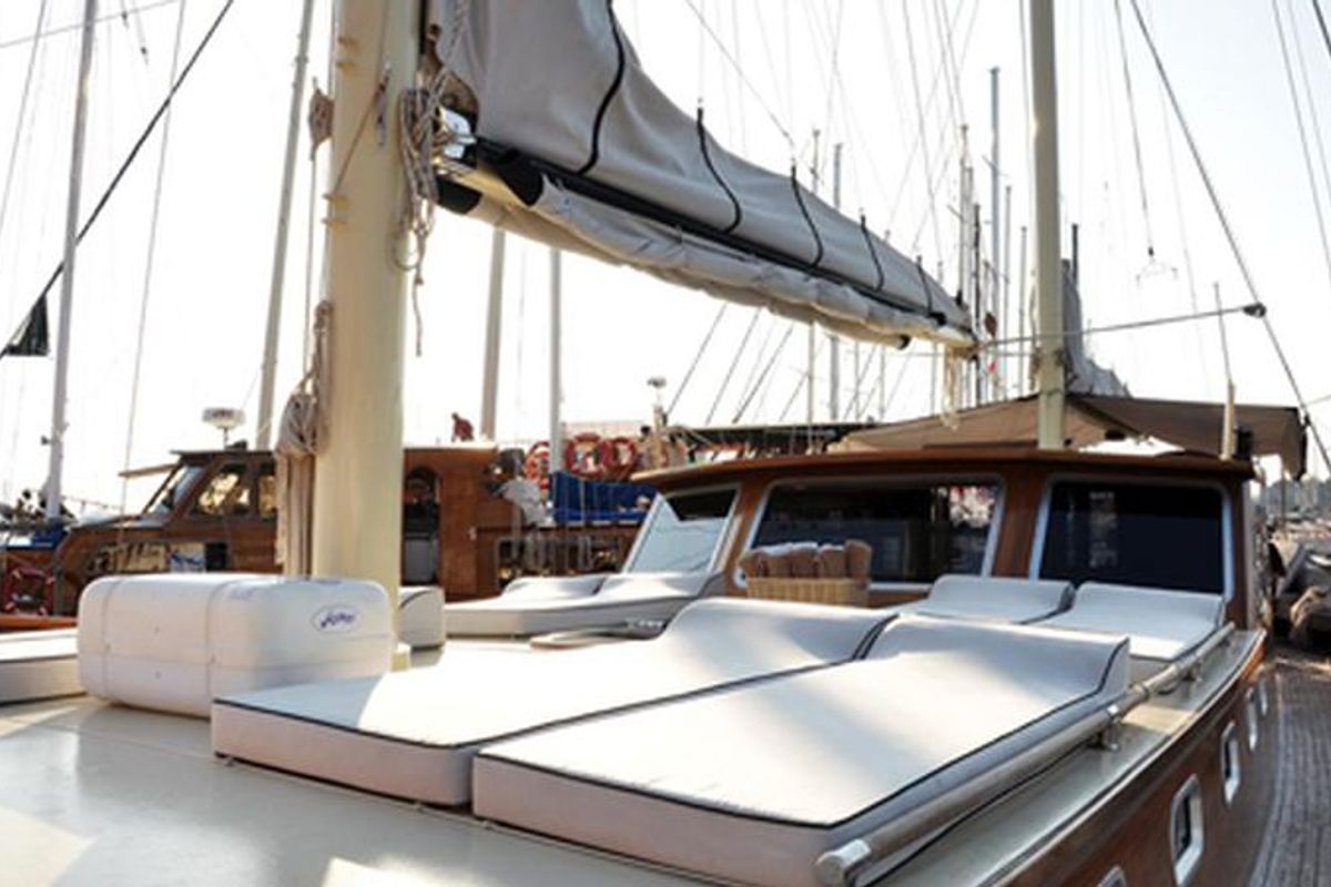 Deck of Neptun, a Custom Made Neptun yacht at Bodrum, Turkey