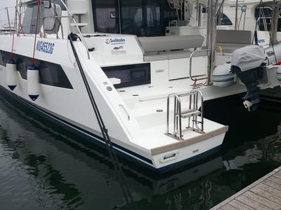 Exterior view of Lilamac, a Leopard 42 catamaran at Cannigione, Italy