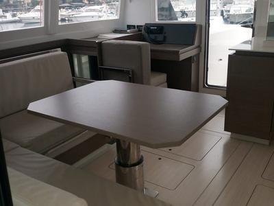 Salon of Lilamac, a Leopard 42 catamaran at Cannigione, Italy