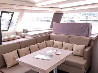 Salon of Lalena, a Fountaine Pajot Astréa 42 catamaran at Castellammare di Stabia, Italy