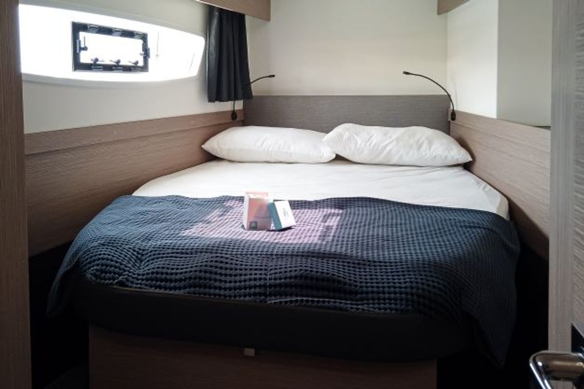 Cabin on Lalena, a Fountaine Pajot Astréa 42 catamaran at Castellammare di Stabia, Italy