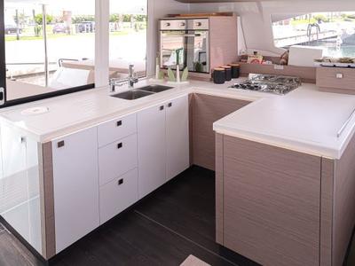 Galley of Lalena, a Fountaine Pajot Astréa 42 catamaran at Castellammare di Stabia, Italy