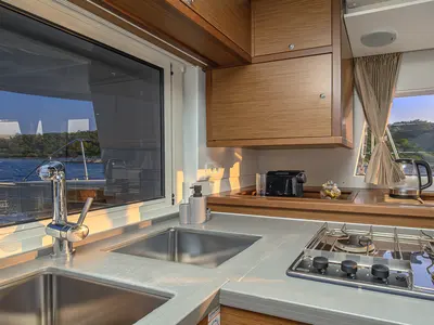 Galley of Bright Moon, a Lagoon 450 F catamaran at Grad Trogir, Croatia