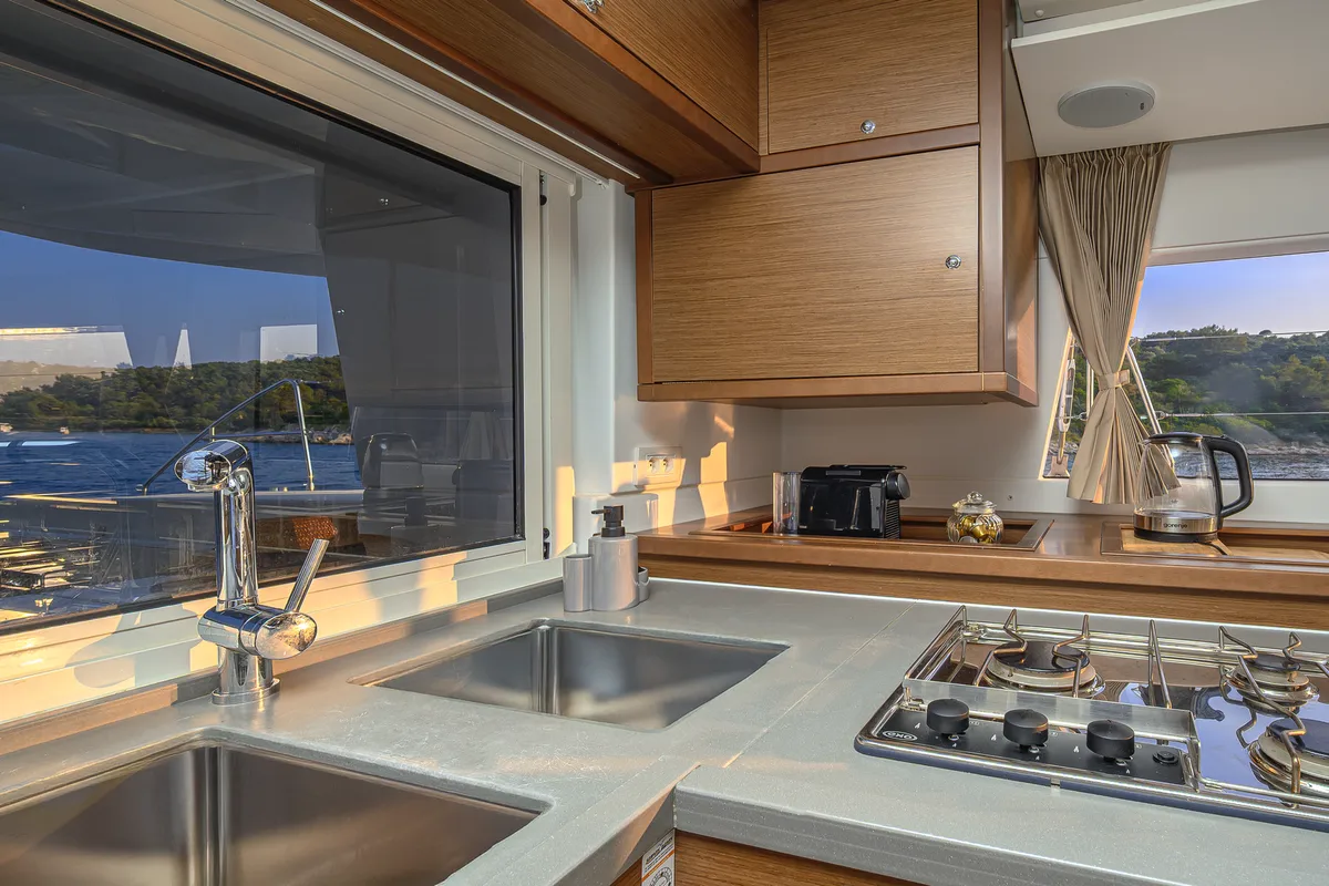 Galley of Bright Moon, a Lagoon 450 F catamaran at Grad Trogir, Croatia