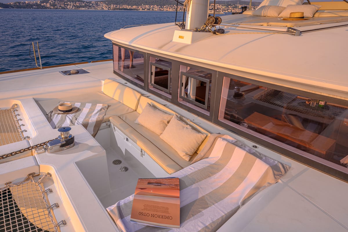 Deck of Bright Moon, a Lagoon 450 F catamaran at Grad Trogir, Croatia