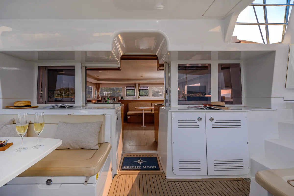 Deck of Bright Moon, a Lagoon 450 F catamaran at Grad Trogir, Croatia