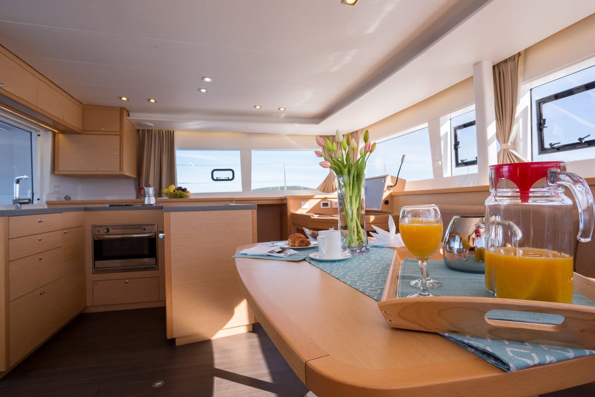 Galley of Bright Moon, a Lagoon 450 F catamaran at Grad Trogir, Croatia