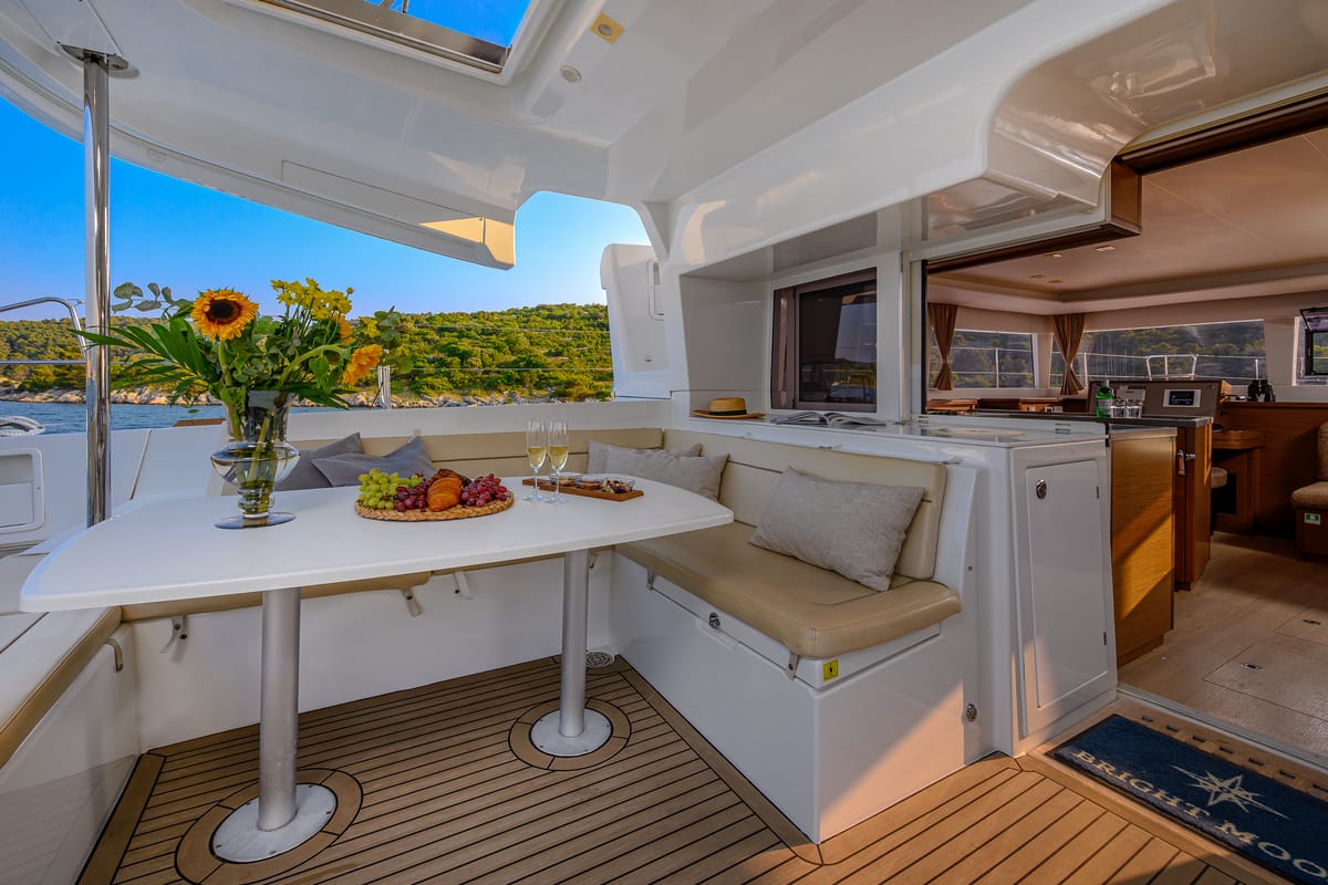 Deck of Bright Moon, a Lagoon 450 F catamaran at Grad Trogir, Croatia