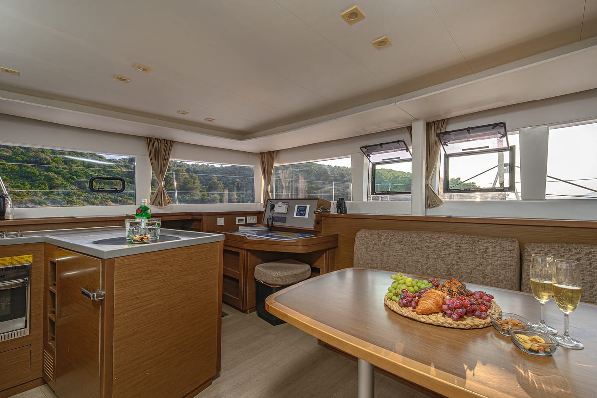 Salon of Bright Moon, a Lagoon 450 F catamaran at Grad Trogir, Croatia